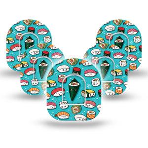 ExpressionMed Silly Sushi Omnipod Tape 5-Pack Tape and 5-Pack Sticker Cartoon Sushi Rolls Adhesive Patch Pump Design