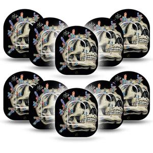 ExpressionMed Crystal Skulls Omnipod Tape, 10-Pack Tape and 10-Pack Sticker Gem-encrusted Skull, Adhesive Patch Pump Design