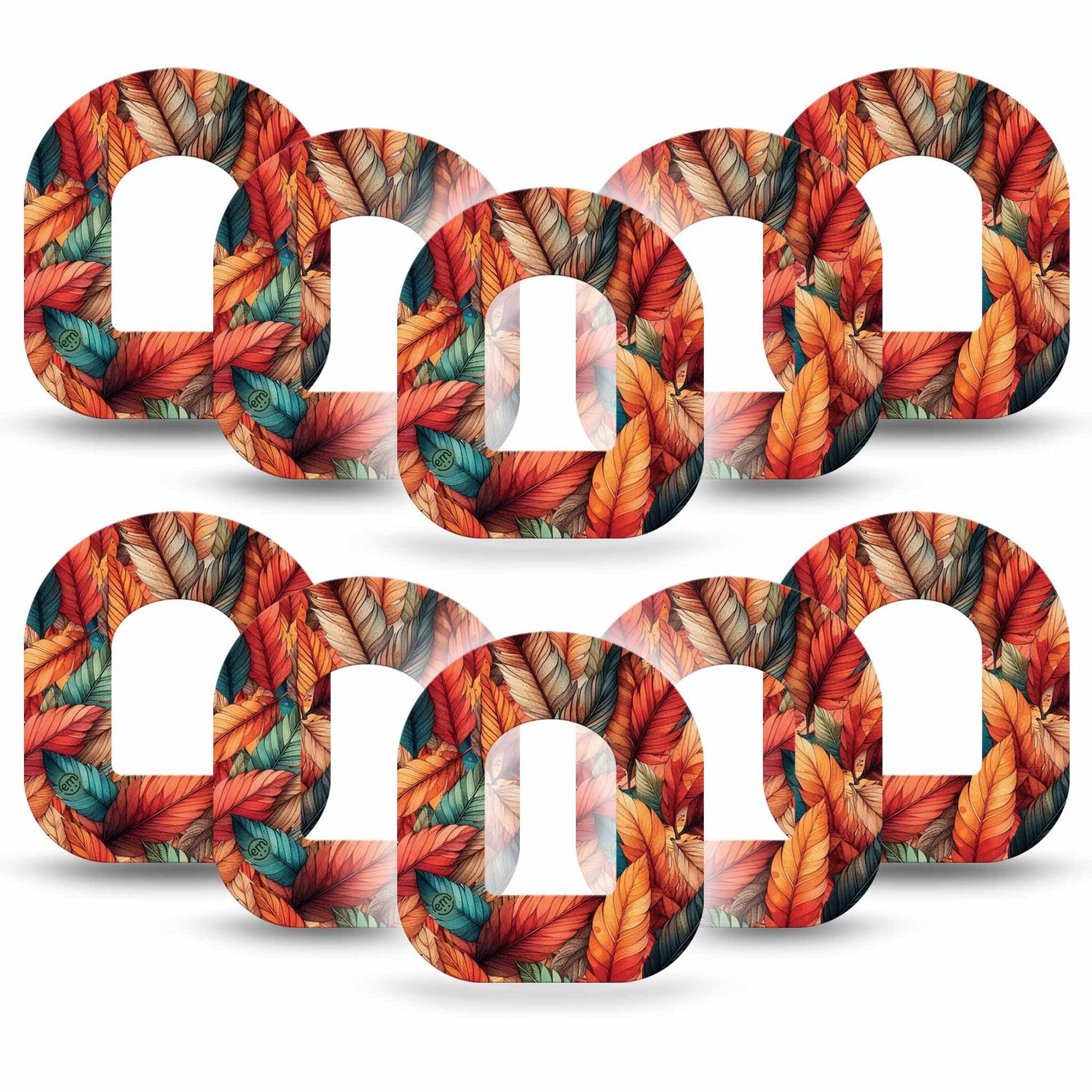 ExpressionMed Fall Leaf Feathers Omnipod Tape 10-Pack Decorative Fall Inspired Feathers Adhesive Patch Pump Design