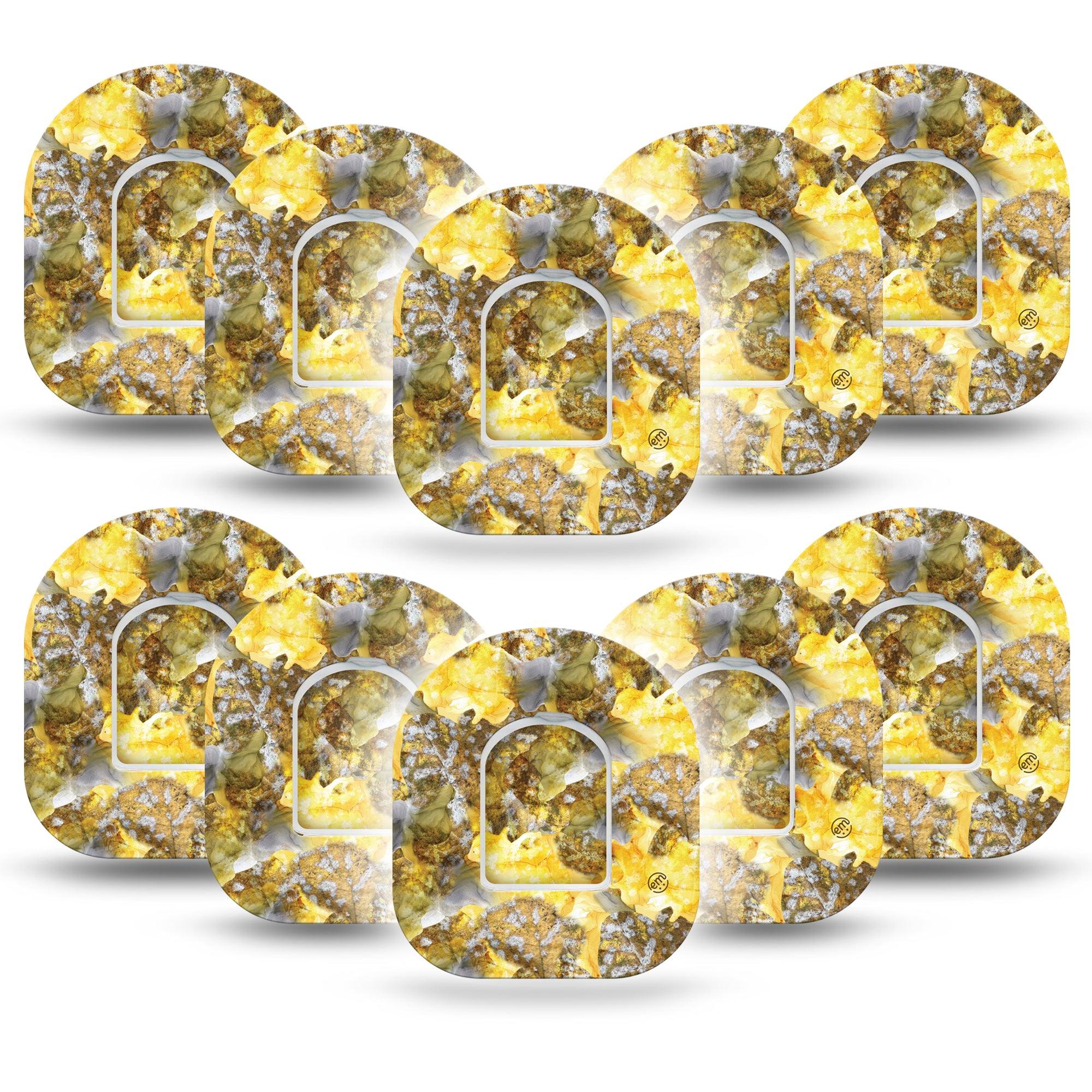 ExpressionMed Fall Camo Omnipod Tape 10-Pack Tape and 10-Pack Sticker Hunting Yellow Camo Inspired Adhesive Patch Pump Design