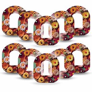 ExpressionMed 3D Floral Omnipod Tape 10-Pack Autumn Flowers and Leaf Paper Art, Adhesive Patch Pump Design