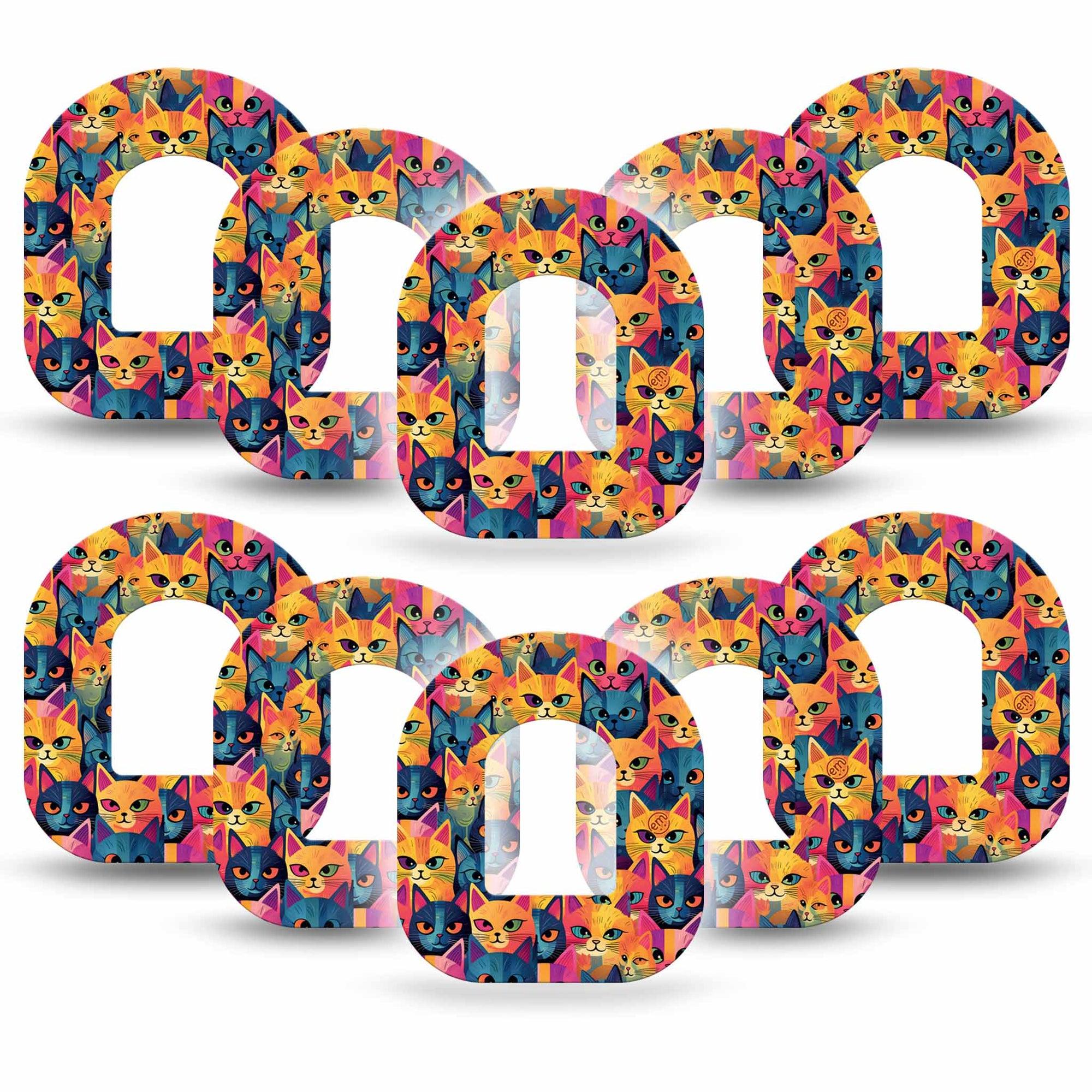 ExpressionMed Catorama Omnipod Tape 10-Pack Two Toned Kitty Art Adhesive Patch Pump Design