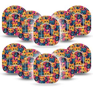 ExpressionMed Catorama Omnipod Tape 10-Pack Tape and 10-Pack Sticker Vivid Cat Artwork Adhesive Patch Pump Design