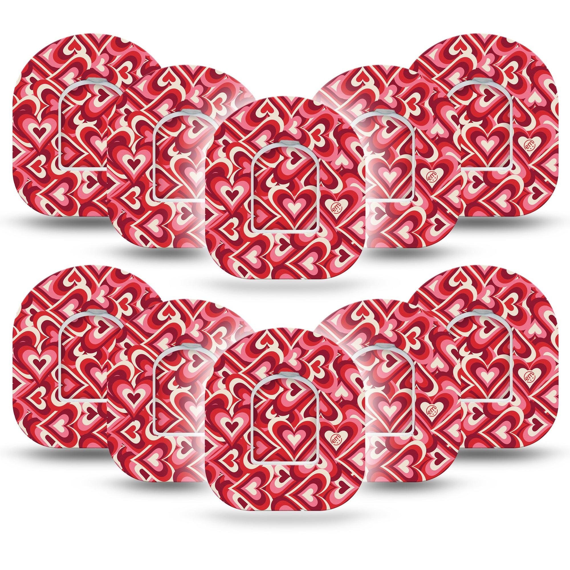 ExpressionMed Valentine Hearts Omnipod Tape 10-Pack Tape and 10-Pack Sticker Love Red Hearts, Adhesive Patch Pump Design