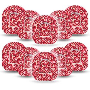 ExpressionMed Valentine Hearts Omnipod Tape 10-Pack Tape and 10-Pack Sticker Love Red Hearts, Adhesive Patch Pump Design