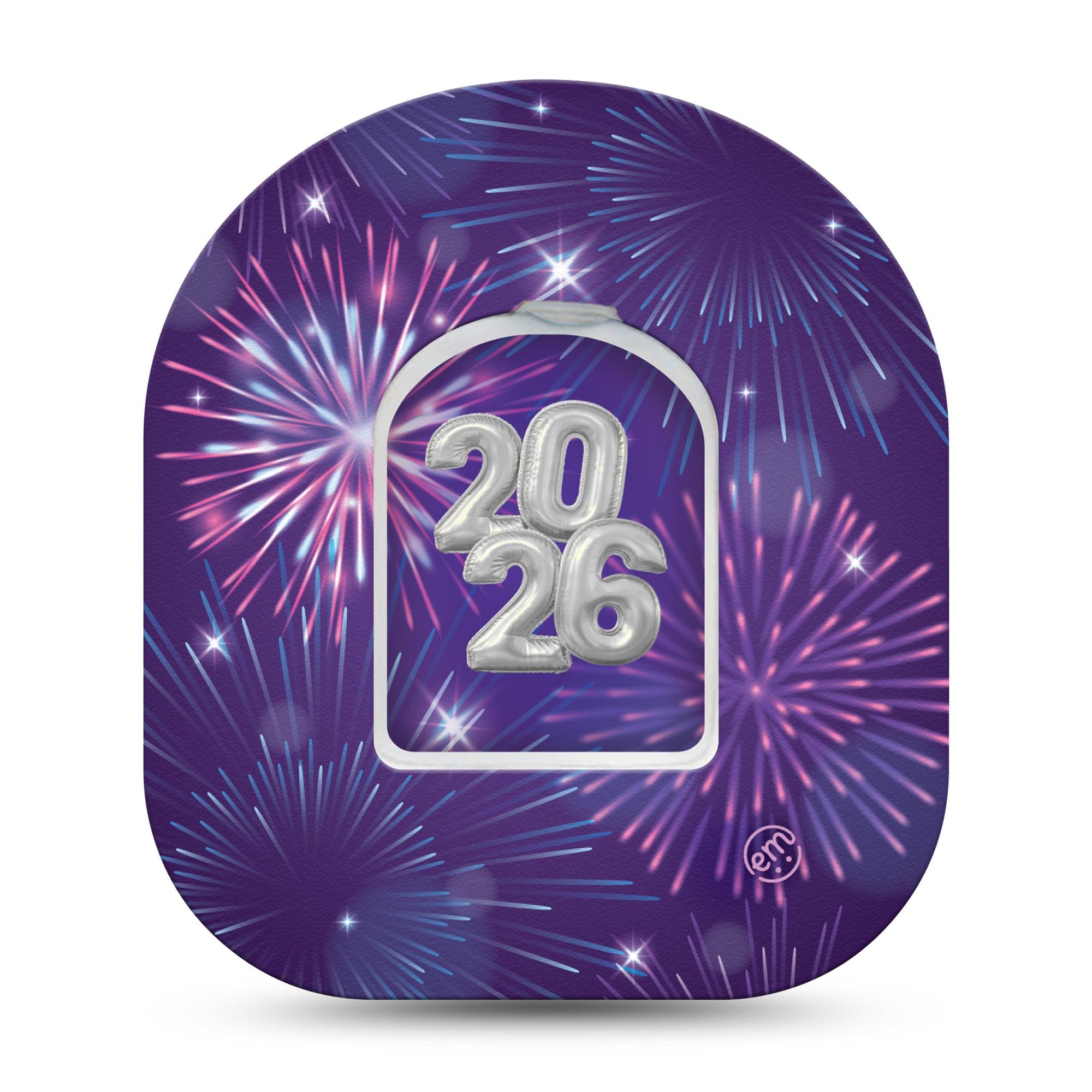 ExpressionMed New Years Celebration Omnipod Tape Single Tape and Single Sticker Gleaming Firework Inspired, Adhesive Patch Pump Design