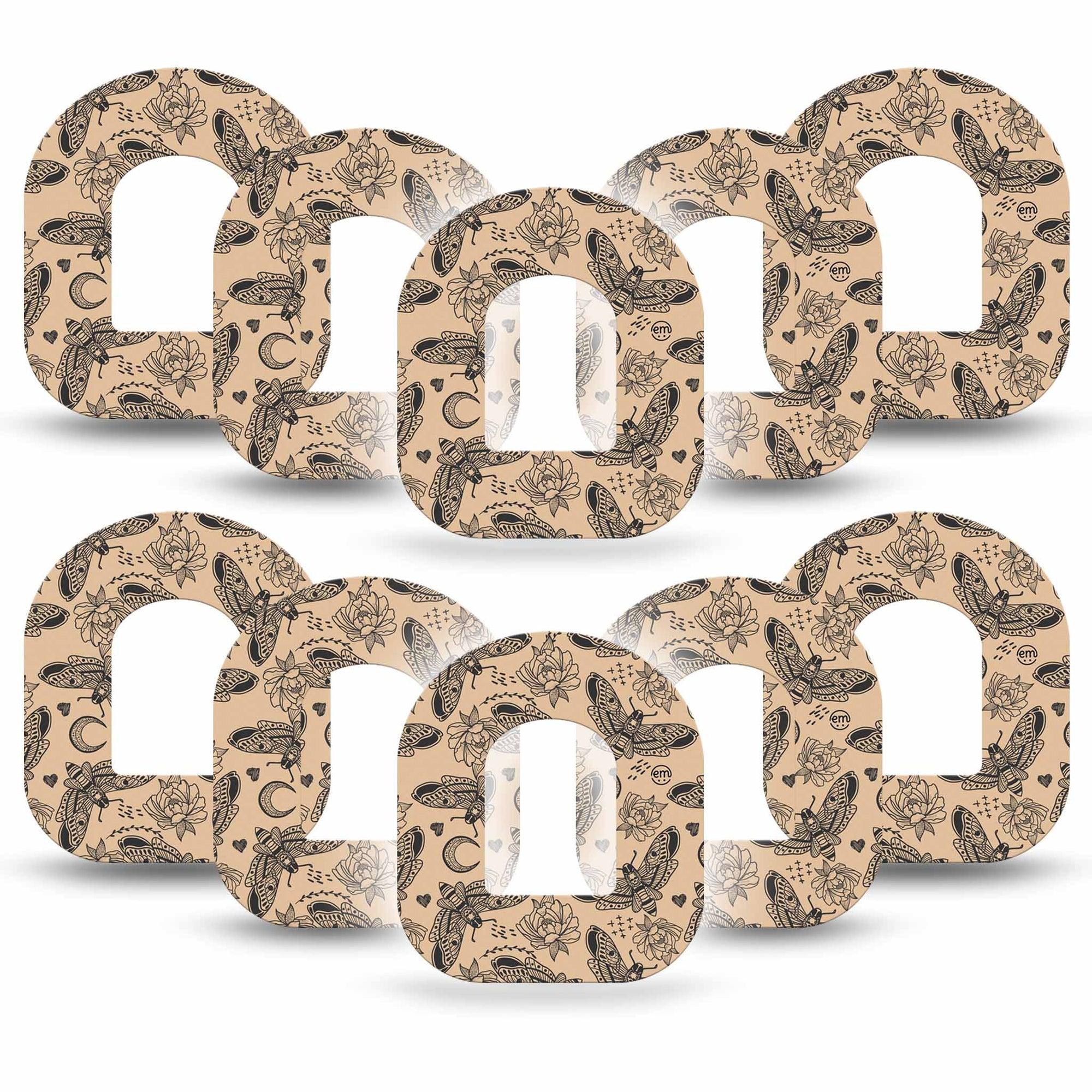 ExpressionMed Tattoo Print Omnipod Tape 10-Pack Tape Mystical Moth Pattern, Adhesive Tape Pump Design