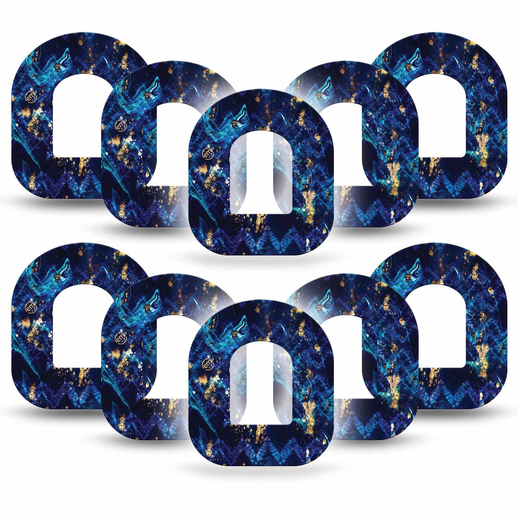 ExpressionMed Molten Midnight Omnipod Tape 10-Pack Tape Smoky Melted Blue Hues Gold, Adhesive Patch Pump Design