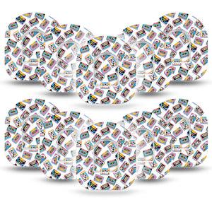 ExpressionMed Vintage Music Tapes Omnipod Tape 10-Pack Tape and 10-Pack Sticker Colorful Music Tapes, Adhesive Tape Pump Design