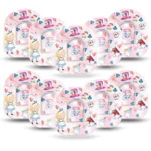 ExpressionMed Alice in Wonderland Omnipod Tape 10-Pack Tape and 10-Pack Sticker Imaginary Story Alice Wonderland, Adhesive Patch Pump Design