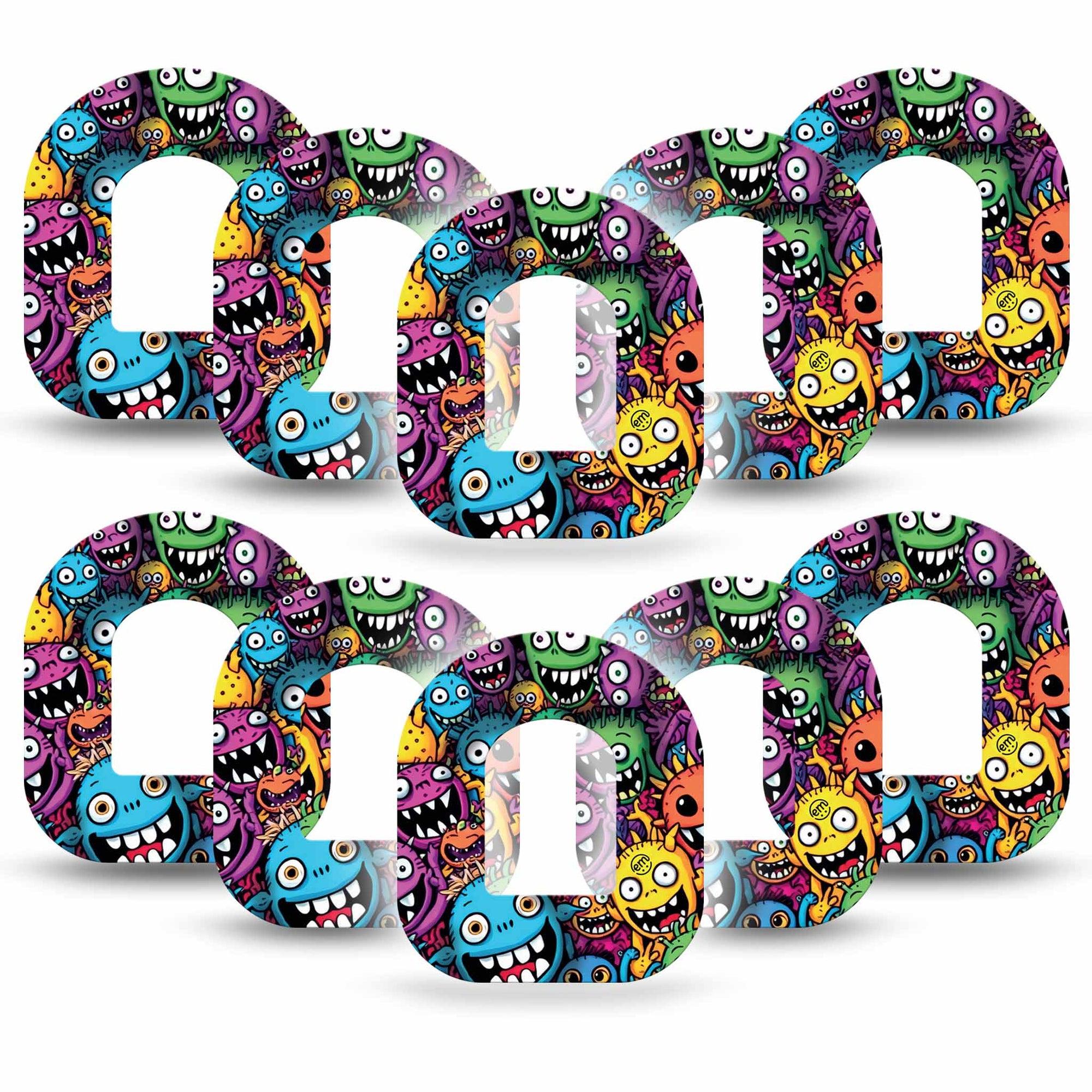 ExpressionMed Funky Monsters Omnipod Tape 10-Pack Tape Colorful Monster Guys, Adhesive Patch Pump Design