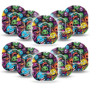 ExpressionMed Funky Monsters Omnipod Tape 10-Pack Tape and 10-Pack Sticker Multicolored Monster, Adhesive Patch Pump Design