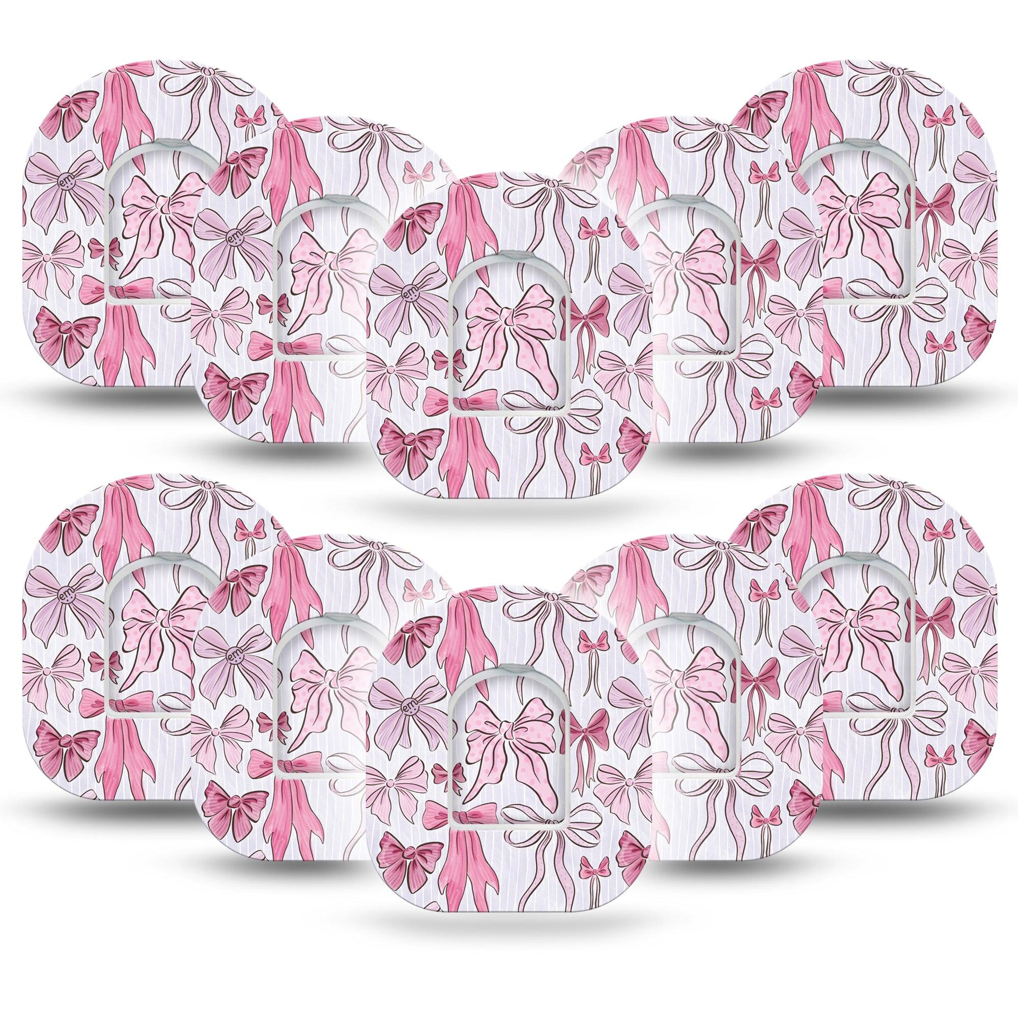 ExpressionMed Bows and Ribbons Omnipod Tape 10-Pack Tape and 10-Pack Sticker Beautiful Pink Bow, Adhesive Patch Pump Design