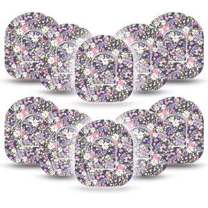 ExpressionMed Purple and Pink Flowers Omnipod Tape 10-Pack Tape and 10-Pack Sticker Tiny Lilac Pink Flower Blooms, Adhesive Patch Pump Design