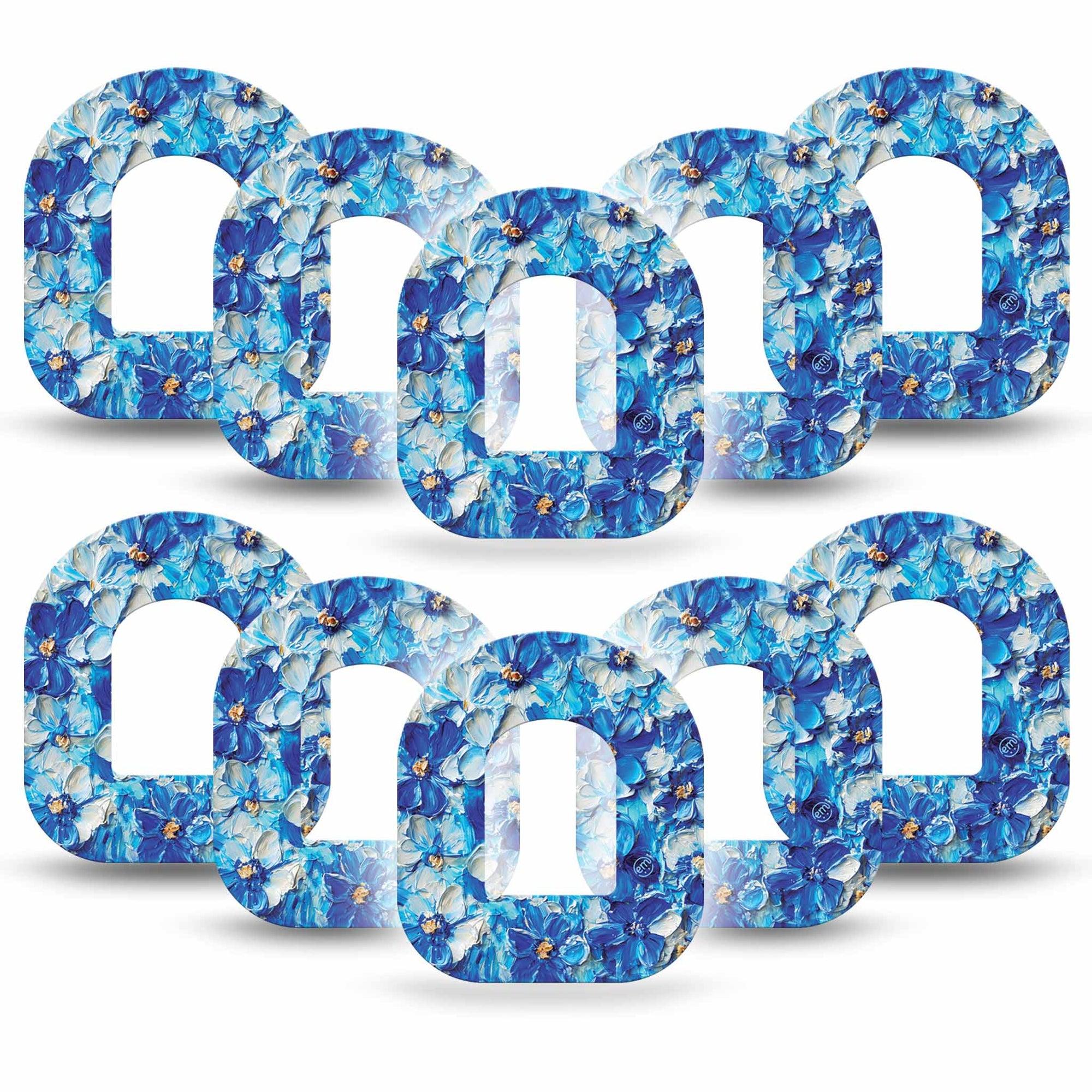 ExpressionMed Blue Paint Omnipod Tape 10-Pack Tape Thick Acrylic Look Florals, Adhesive Patch Pump Design