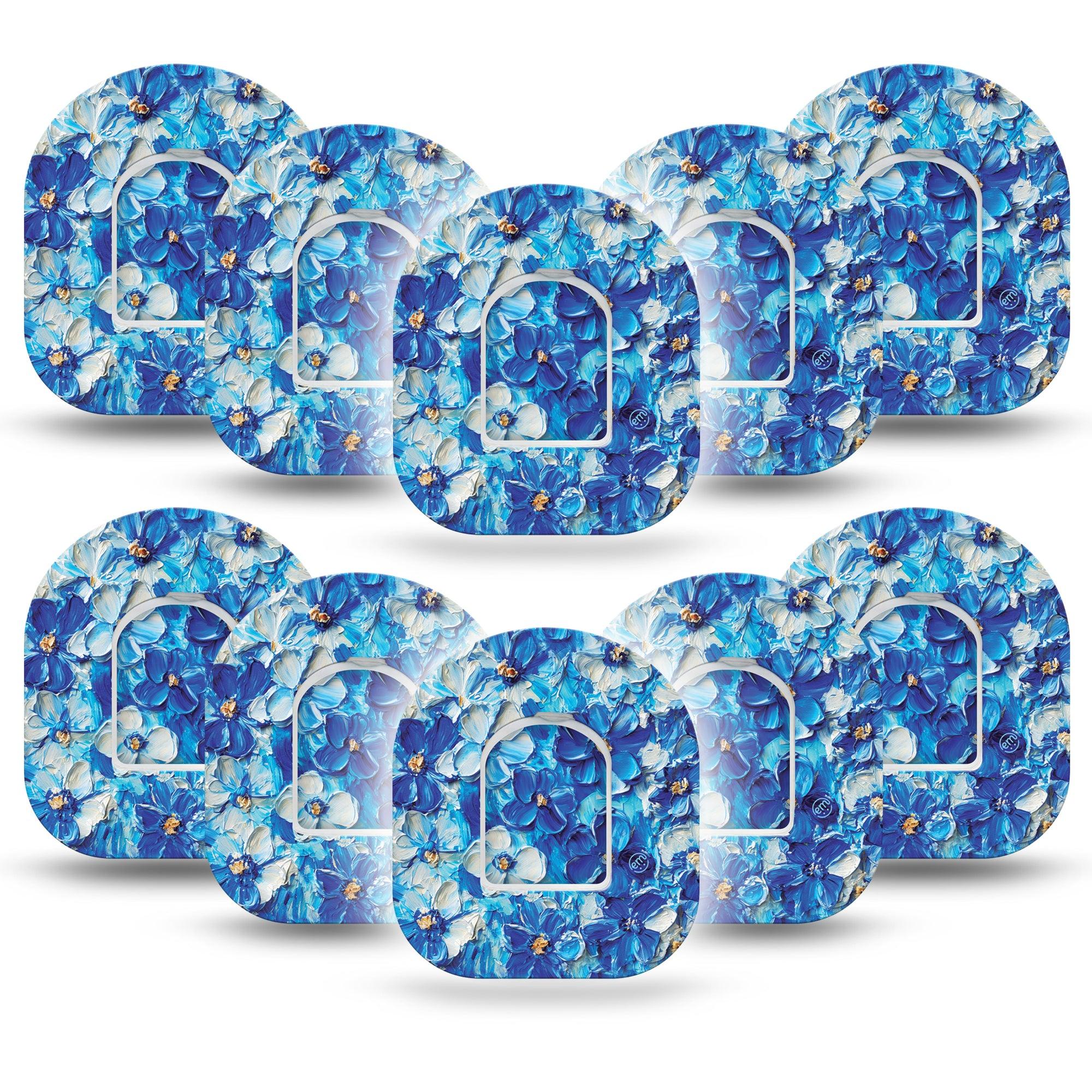 ExpressionMed Blue Paint Omnipod Tape 10-Pack Tape and 10-Pack Sticker Blue Painted Garden, Adhesive Patch Pump Design