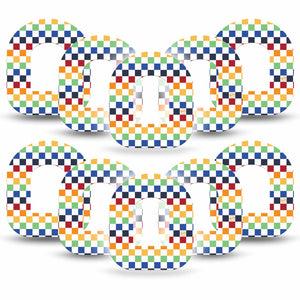 ExpressionMed Rainbow Checkerboard Omnipod Tape 10-Pack Tape Fun Checkerboard, Adhesive Patch Pump Design