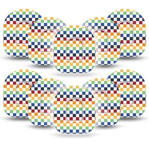ExpressionMed Rainbow Checkerboard Omnipod Tape 10-Pack Tape and 10-Pack Sticker Fun Checkerboard, Adhesive Patch Pump Design