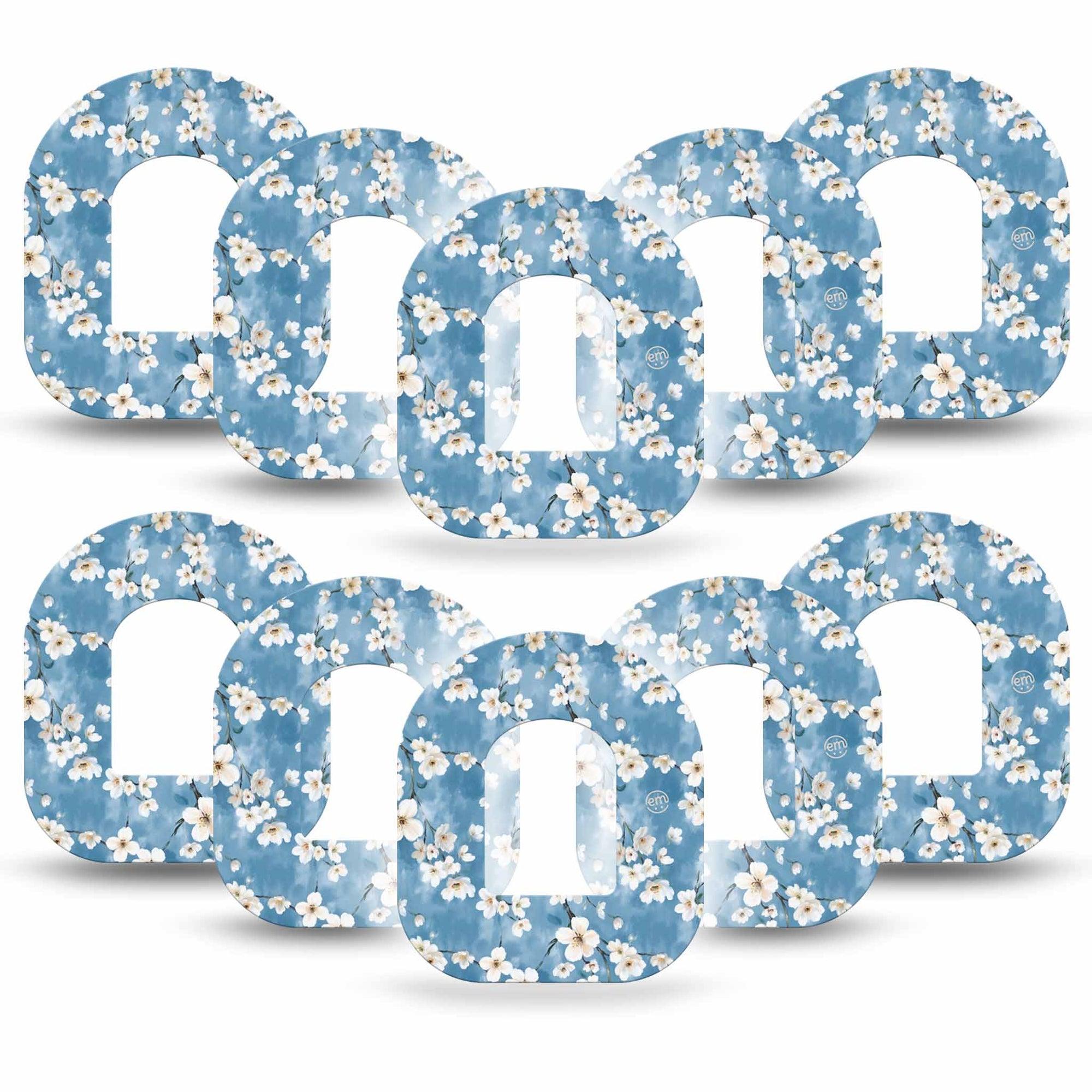 ExpressionMed Cherry Blossom Omnipod Tape 10-Pack Tape Limewash Painted White Blooms, Adhesive Tape Pump Design