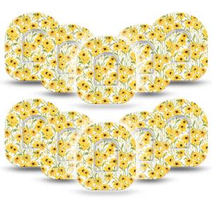 ExpressionMed Yellow Mosaic Floral Omnipod Tape 10-Pack Tape and 10-Pack Sticker Summer-Inspired Flower Field, Adhesive Tape Pump Design