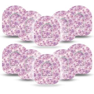 ExpressionMed Purple Daisy Omnipod Tape, 10-Pack Tape and 10-Pack Sticker Gentle Pastel Lilac Florals, Adhesive Patch Pump Design