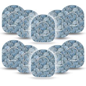 ExpressionMed Seashells Omnipod Tape, 10-Pack Tape and 10-Pack Sticker Blue Clam Shell, Adhesive Patch Pump Design