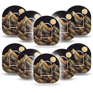 ExpressionMed Black Mountain Omnipod Tape, 10-Pack Tape and 10-Pack Sticker Full Moon Mountains, Adhesive Patch Pump Design