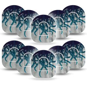 ExpressionMed Tentacles Omnipod Tape, 10-Pack Tape and 10-Pack Sticker Moody Ocean Print, Adhesive Patch Pump Design