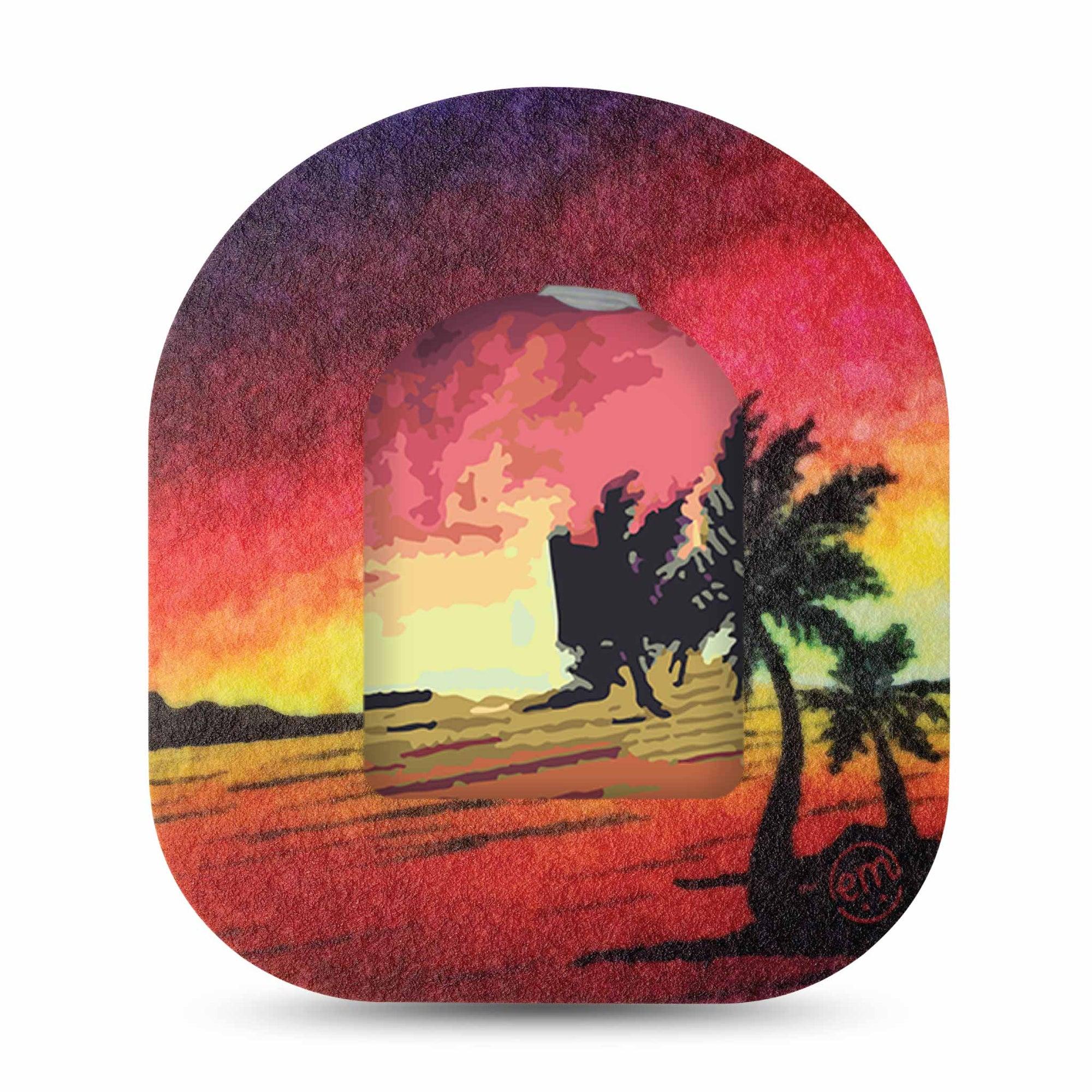ExpressionMed Sunset Omnipod Full Wrap Center Sticker and Mini Tape Summer Sunset Themed Vinyl Sticker and Tape Design Pump Design