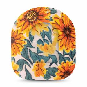 ExpressionMed Sunflower Omnipod Full Wrap Center Sticker and Mini Tape Floral Bunch Themed Vinyl Sticker and Tape Design Pump Design