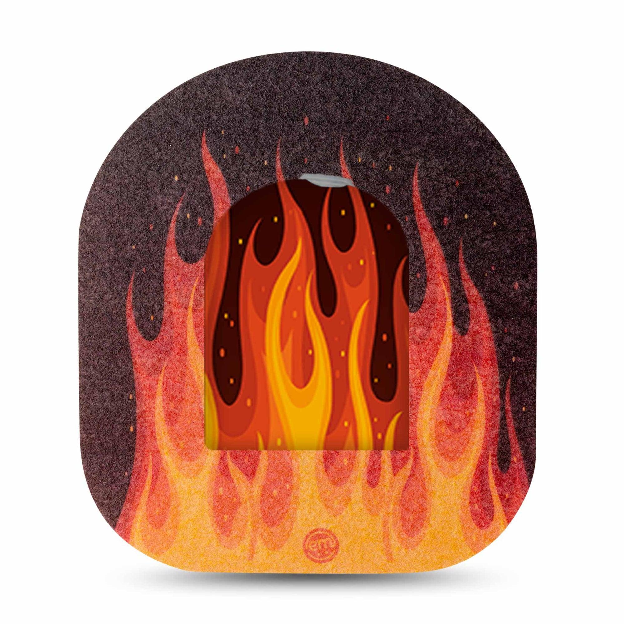 ExpressionMed Roarin' Flames Omnipod Full Wrap Center Sticker and Mini Tape Burning Flame Themed Vinyl Sticker and Tape Design Pump Design