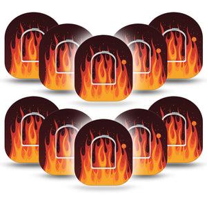 ExpressionMed Roarin' Flame Omnipod Tape, 10-Pack Tape and 10-Pack Sticker Hot Flames Adhesive Patch Pump Design