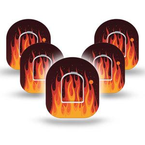 ExpressionMed Roarin' Flame Omnipod Tape, 5-Pack Tape and 5-Pack Sticker Orange Flames Adhesive Patch Pump Design