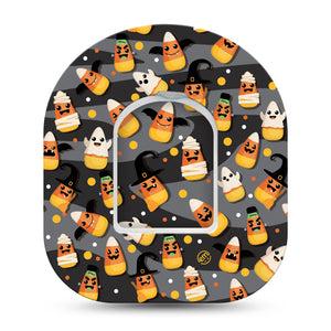 ExpressionMed Candy Corn Pod Tape Halloween, Single, orange yellow white strriped candies, Omnipod Fixing Ring Patch Design with center sticker