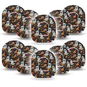 ExpressionMed Embroidered Ghost Omnipod Tape, 10-Pack Tape and 10-Pack Sticker Fall Flowers Ghost Inspired, Adhesive Patch Pump Design