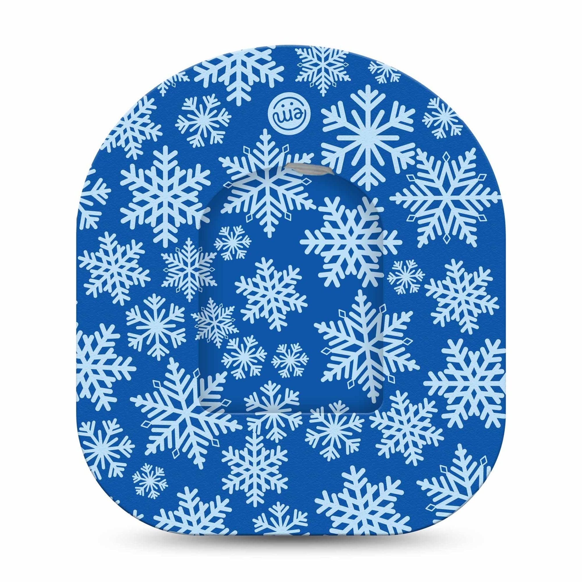 ExpressionMed Snowflake Omnipod full Wrap Center Sticker and Mini Tape Blue Theme Snowflakes Vinyl Sticker and Tape Design Pump Design