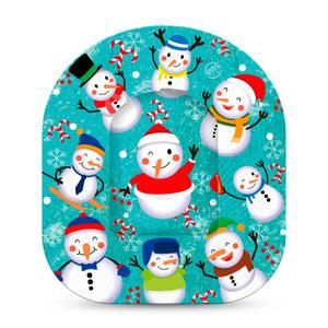 ExpressionMed Snowman Celebration Omnipod Full Wrap Center Sticker and Mini Tape Happy Snowmen Themed Vinyl Sticker and Tape Design Pump Design