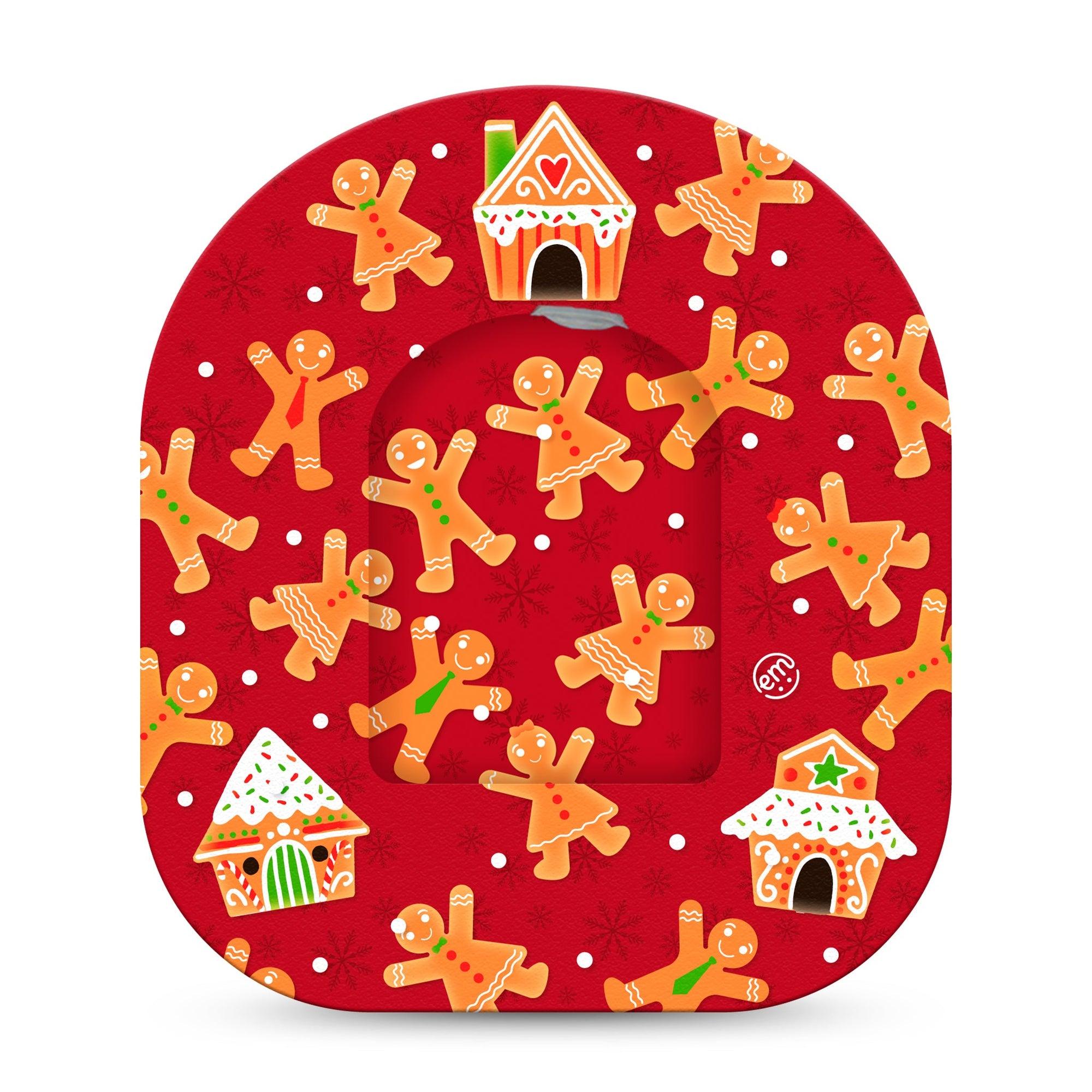 ExpressionMed Gingerbread Fun Omnipod Center Device Sticker and matching Omnipod Adhesive Tape Christmas Red Design with Treats Pump Vinyl Design