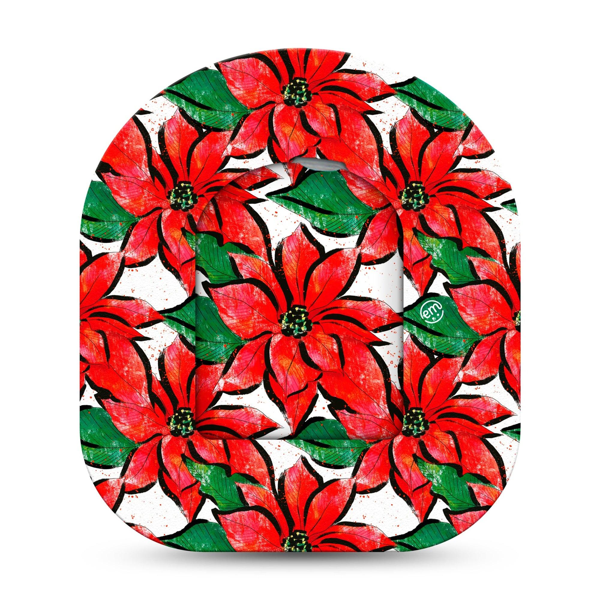 ExpressionMed Poinsettia Pod Full Wrap Sticker Single with Matching Omnipod Patch Sticker Christmas time floral Decorative Decal Pump design