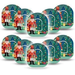 ExpressionMed Nutcracker Omnipod Tape 10-Pack Tape and 10-Pack Sticker Christmas Toy Soldier Theme, Adhesive Patch Pump Design