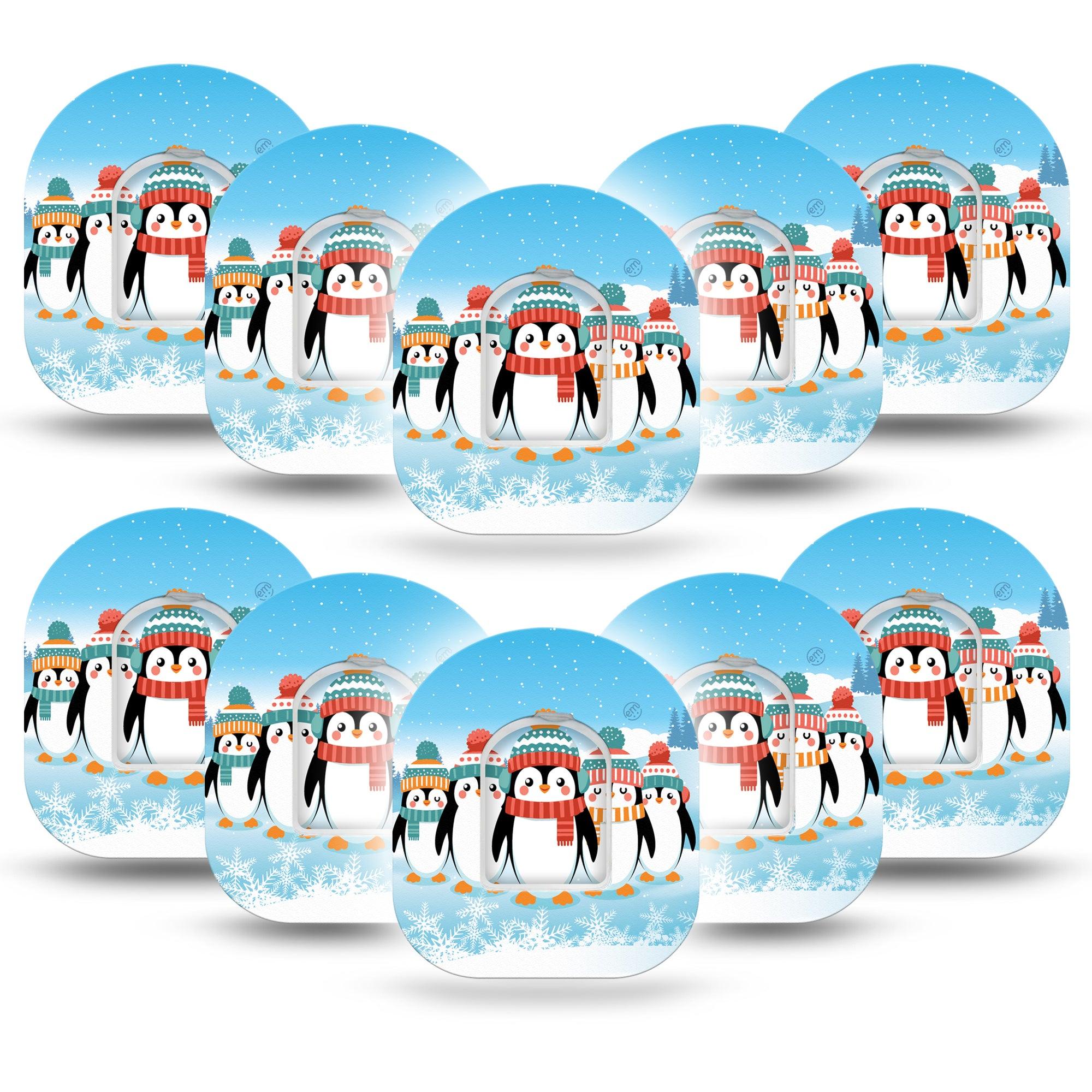 ExpressionMed Penguins In Row Omnipod Tape 10-Pack Tape and 10-Pack Sticker Christmas Spirit Penguin Buddies, Adhesive Patch Pump Design