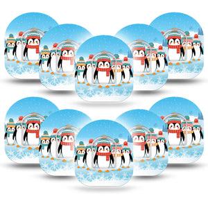 ExpressionMed Penguins In Row Omnipod Tape 10-Pack Tape and 10-Pack Sticker Christmas Spirit Penguin Buddies, Adhesive Patch Pump Design