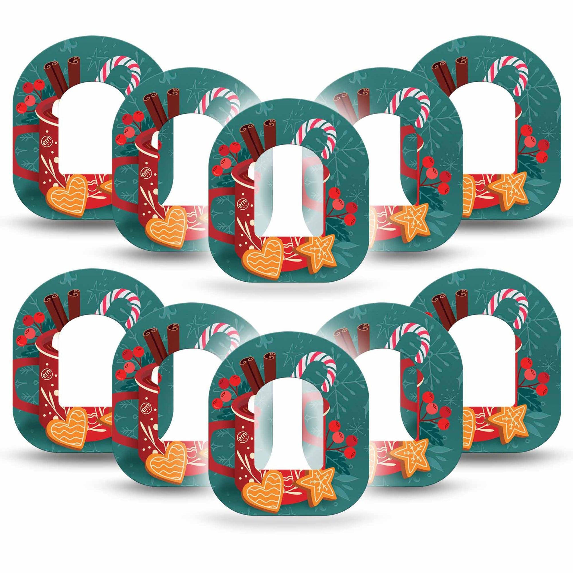 ExpressionMed Hot Chocolate Omnipod Tape 10-Pack Tape Holiday Cookies and Chocolate Milk Theme, Adhesive Patch Pump Design