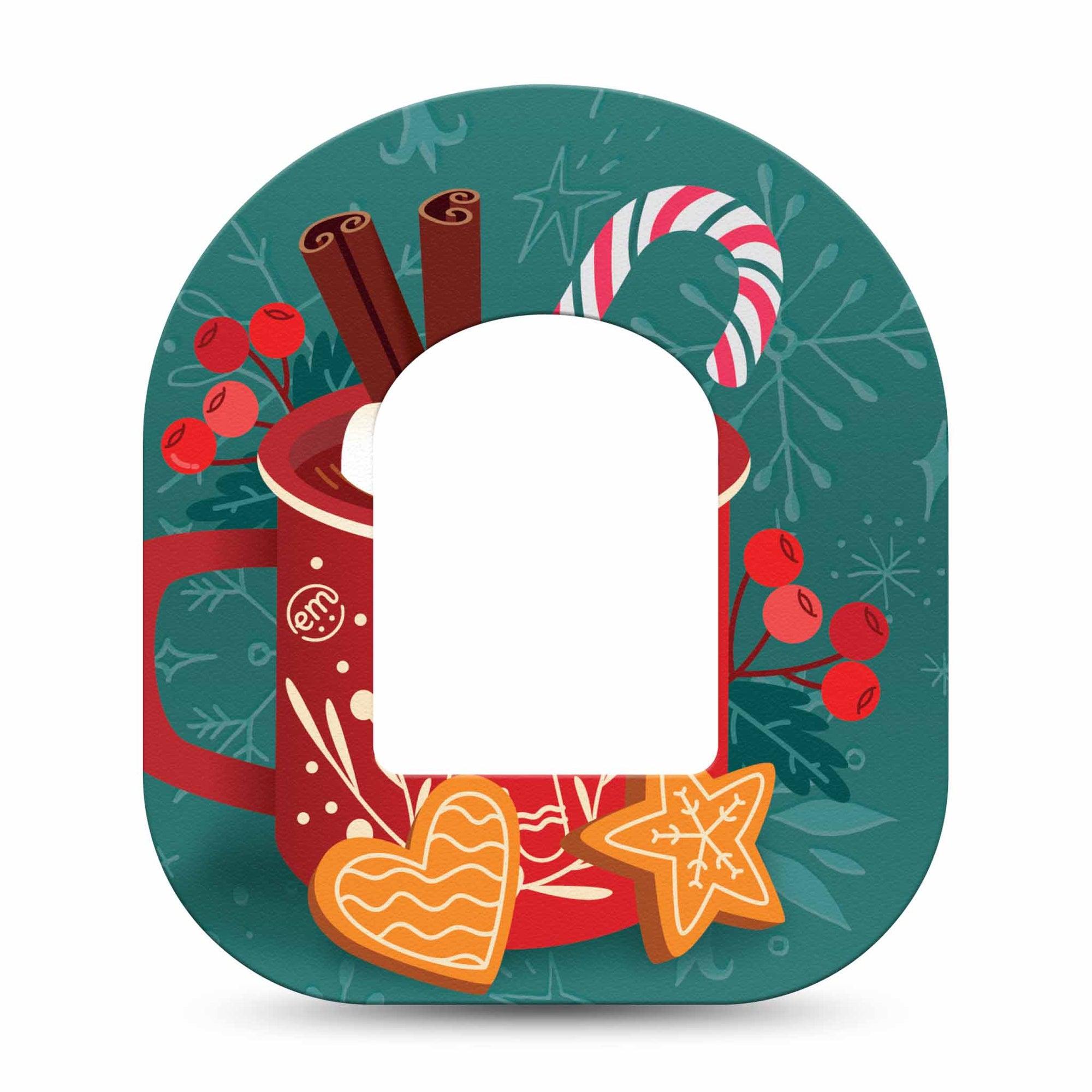 ExpressionMed Hot Chocolate Omnipod Tape Single Tape Hot Chocolate with Christmas Marshmallows, Adhesive Patch Pump Design