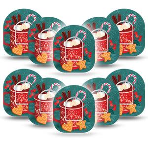 ExpressionMed Hot Chocolate Omnipod Tape 10-Pack Tape and 10-Pack Sticker Holiday Cookies and Chocolate Milk Theme, Adhesive Patch Pump Design