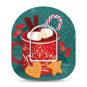 ExpressionMed Hot Chocolate Omnipod Tape Single Tape and Single Sticker Hot Chocolate with Christmas Marshmallows, Adhesive Patch Pump Design