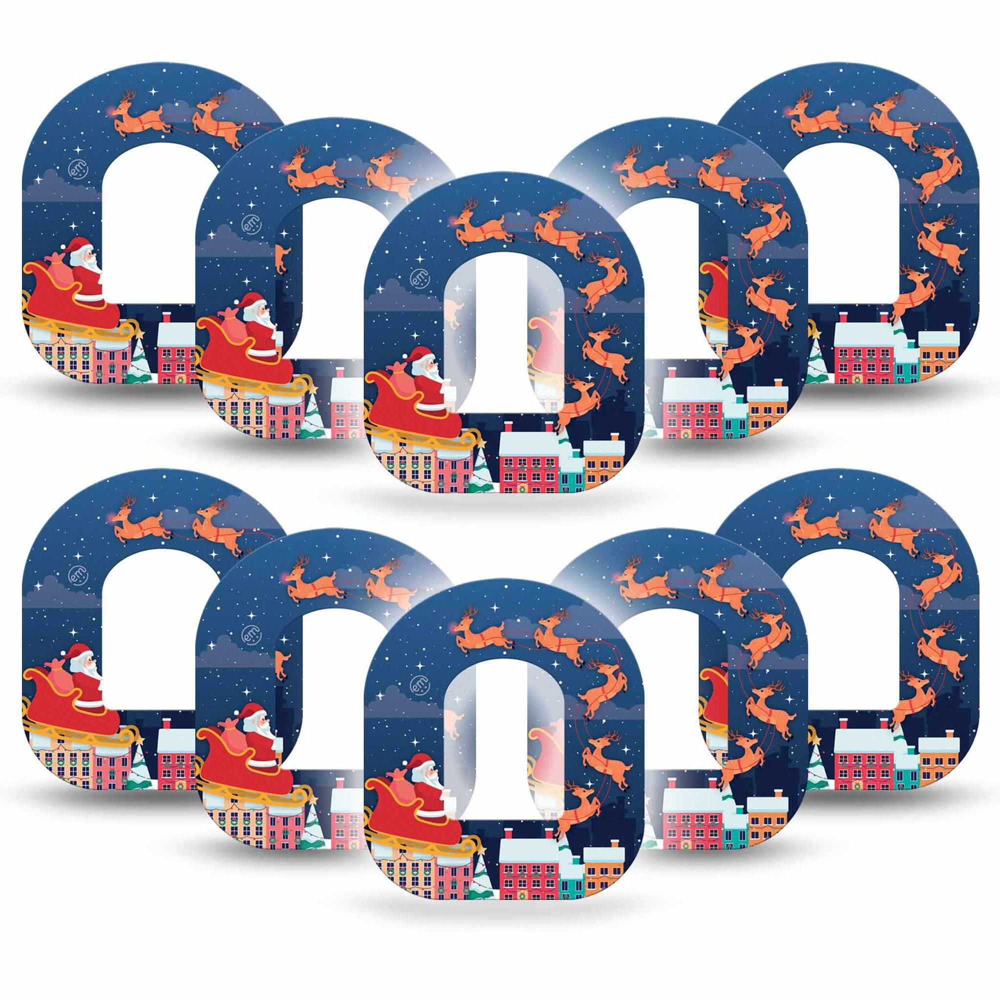 ExpressionMed Santa With Sled Omnipod Tape 10-Pack Tape Cute Santa Illustration, Adhesive Patch Pump Design