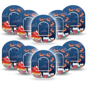 ExpressionMed Santa With Sled Omnipod Tape 10-Pack Tape and 10-Pack Sticker Santa Christmas Magic Inspired, Adhesive Patch Pump Design