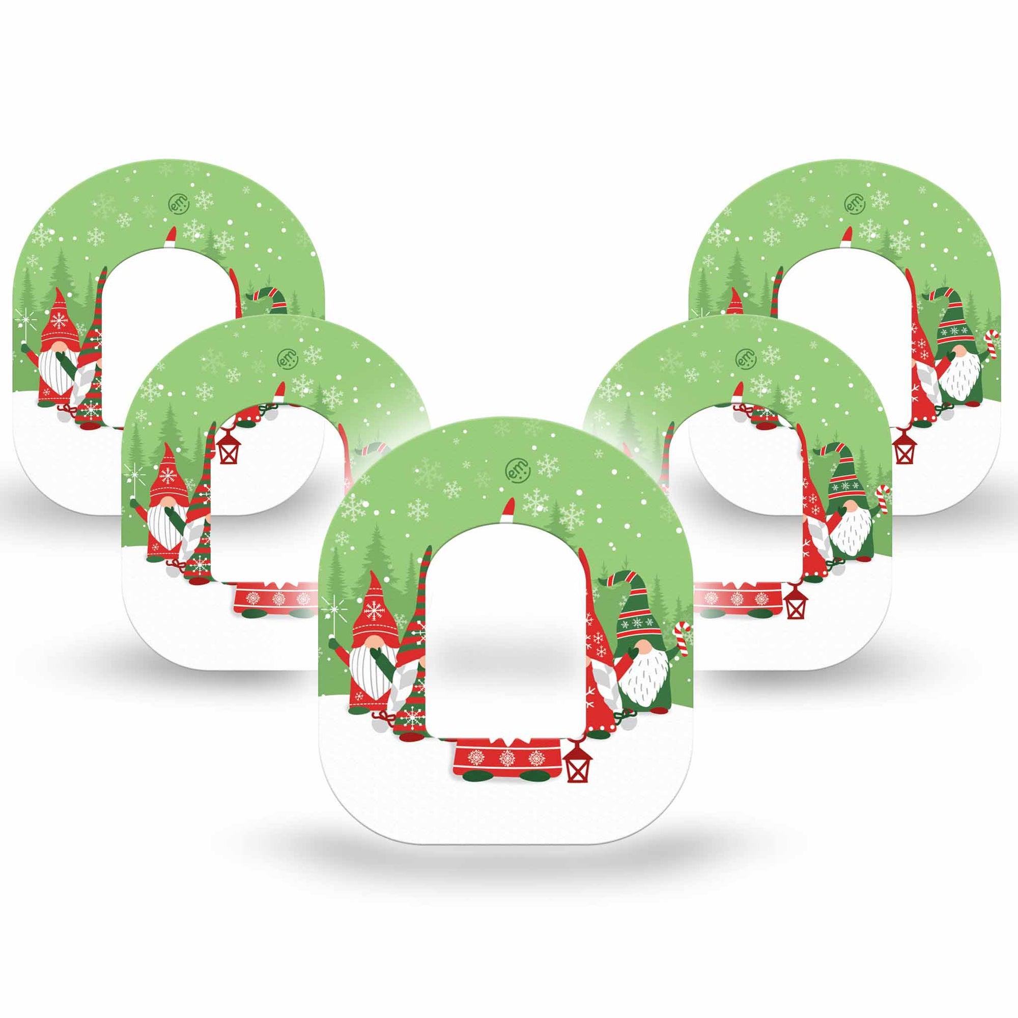 ExpressionMed Holiday Gnomies Omnipod Tape 5-Pack Tape Bright Cute Christmas Gnomes, Adhesive Patch Pump Design
