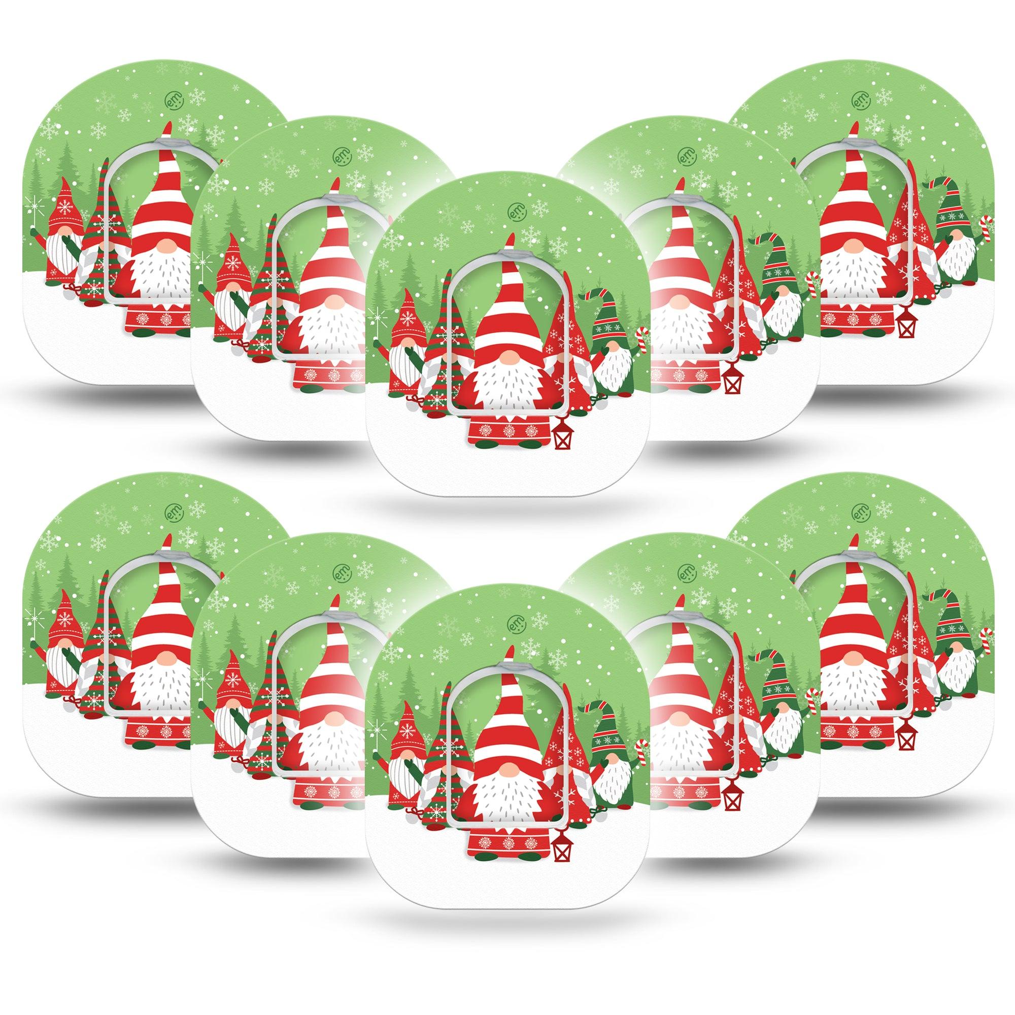 ExpressionMed Holiday Gnomies Omnipod Tape 10-Pack Tape and 10-Pack Sticker Bright Cute Christmas Gnomes, Adhesive Patch Pump Design